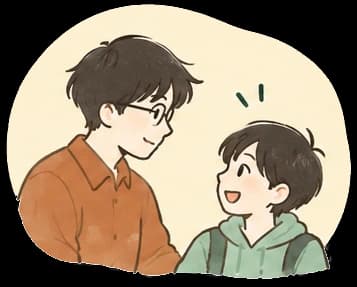 大人と子どもが向き合い、笑顔で話しているイラスト